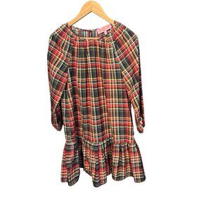 LDT Plaid Dress Size 8 Red & Green 3/4 Sleeve Checkered Pattern